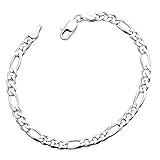 D Jewelry 925 Sterling Silver Solid Flat Figaro Chain Bracelet Gauge 180 Made in Italy (8 Inches)