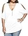 ALLEGRACE Women Plus Size Tops V Neck Short Sleeve Batwing Top Cold Shoulder T Shirt White 3X