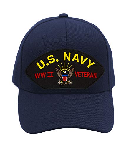 PATCHTOWNUS Navy- World War II Veteran Hat/Ballcap Adjustable One Size Fits Most (Multiple Colors & Styles)