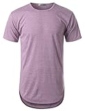 URBANCREWS Mens Hipster Hip Hop Melange Elong Crewneck T-Shirt Lavender Large