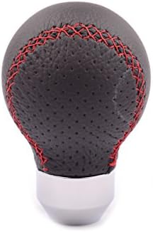 SMKJ Black Leather Gear Stick Shift Knob Red Stitching for Universal Fit for Most Manual Automatic Transmission Vehicles