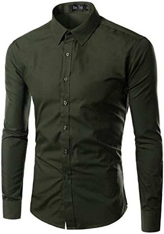 Mada Mens Casual Long Sleeve Business Dress Shirt Solid Color Slim Fit Shirts, Asian Large/US X-Small, Jasper