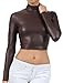 Sakkas 687121 Matte Liquid Mock Neck Turtleneck Long Sleeve Crop Top - Made in USA - Brown - L