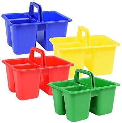 Classroom Caddy with Handle Small/Large Compartment Set of Four Teachers Back To School Supplies Colorful Arts & Craft Assorted Caddies (Bundle of 4) Best for PreK Elementary Middle & High Schools