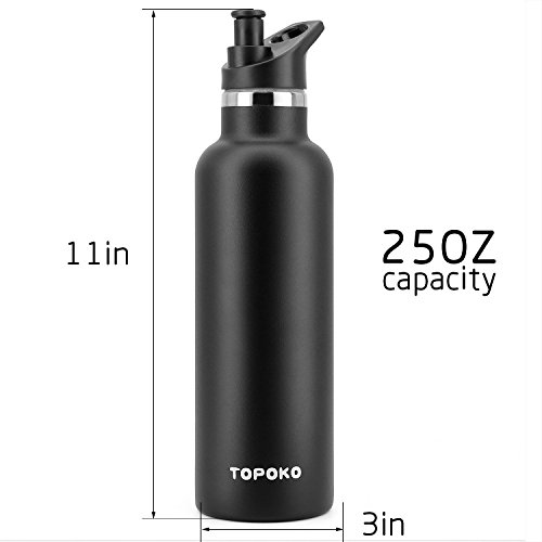 TOPOKO 25oz Hydro Double Wall Flask Stainless Steel Water Bottle, Bite Valve Top, Vacuum Insulated, Sweat Proof, Leak Proof Sports Thermos. Standard Mouth 25oz, BPA-Free, Keep Cold 24 Hours (Black) - Image 5