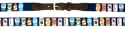 Beer Can Needlepoint Men's Belt Hand-stitched Using Top Quality Cotton on Full Grain Leather Backing (Size 42)