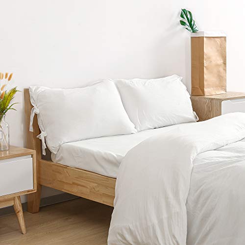 Duvet Cover Queen, 100% Washed Cotton, Linen Like Soft Breathable Durable Bedding Duvet Cover Set, 3-Pieces, Ultra Soft and Easy Care, Simple Style Home Bedding Set 2019 Newï¼ˆ3-Piece, Queen, Whiteï¼‰
