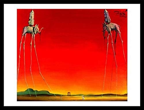 1art1 Salvador Dali Poster Kunstdruck Und Mdf Rahmen Schwarz Die Elefanten 1948 80 X 60cm Amazon De Kuche Haushalt