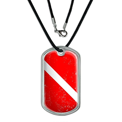 Diving Flag Distressed - Scuba Diver Dive Military Dog Tag Black Cord