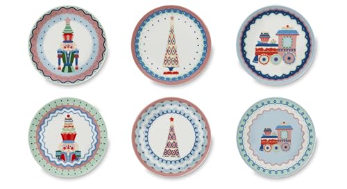 Excelsa Xmas Sweet Pastels Set of 6 Porcelain Aperitif Plates Diameter 15 cm Christmas Decoration