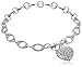 Sterling Silver Cubic Zirconia Pave Heart Charm Bracelet, 7.25