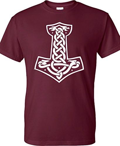 Maroon Thor's Hammer Odinist Viking Vikings USA Factory Printed T-Shirt (Medium)