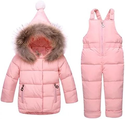 Infant and Toddler Baby Boys/Girls Snowsuit Winter Baby Clothing Set Duck Down Hooded Jacket +Bib Pants 2 Pieces Set