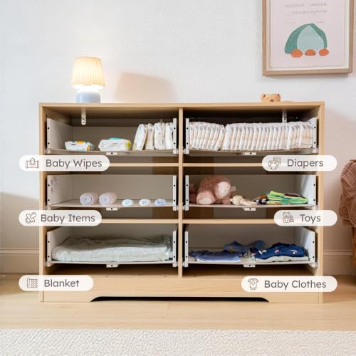 BERRY NEST Upgrade White Wood Dresser for Bedroom, 6 Drawer Dressers with Solid Wood Legs, Baby Dresser for Kids, Storage for Clothes and Baby Essentials
