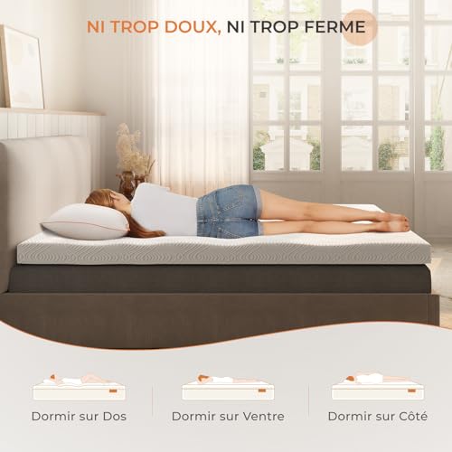 Sweetnight Gel Memory Foam Mattress Topper, 140 x 190 x 10 cm, Double Mattress, Soft, Cohesion, White