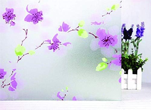 Elton 3D Window Films Privacy Film Self Adhesive Decorative Film for Bathroom Door Window Heat Control Anti UV 24 x 96 inches (Lilac Flower)