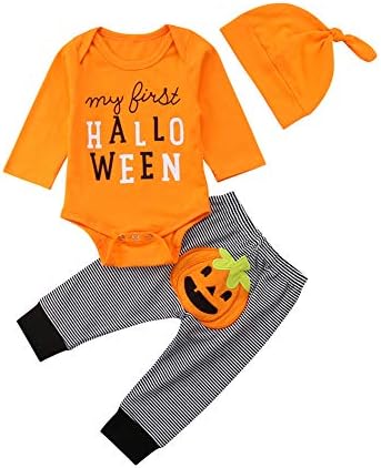 Infant Baby Girl Boy Halloween Costumes My First Halloween Romper Bodysuit Striped Pumpkin Smile Pants Outfits Clothes