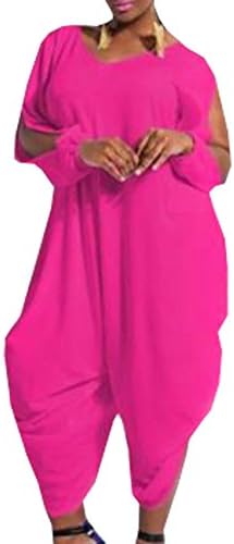 Women's Plus Size Loose Chiffon Romper Baggy Harem Jumpsuit Rose 4XL