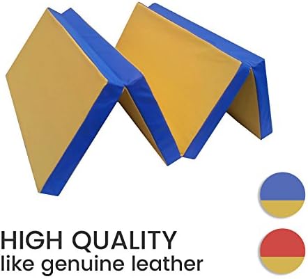 Niro Sport Gymnastics Mat 79" x 39" x 3" Thick Folding Gym Tumbling Exercise Crash Landing Panel for Home &amp; Outdoor, Martial Arts, Judo, Stretching, PU Leather, Non Slip, Washable (Yellow/Blue)