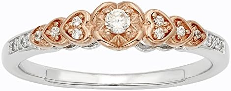 Sterling Silver, 10k Rose Gold 2-Tone 1/8ct Diamond Hearts Promise Ring (I-J I1-I2)