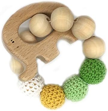 OPYUT Natural Wooden Baby Teeth Toys 10 Bead 1 Elephant
