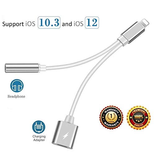 Headphone Jack Adapter for iPhone Xs/Xs MAX/Xr X/10 8/8 Plus 7/7 Plus 2 in 1 [Charging and Listening] Earphone Adaptor to 3.5mm Aux Audio Cable Compatible for iOS 10.3 or Later.