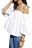 Simplee Apparel Women's Off the Shoulder Ruffle Cotton Crop Top Blouse Shirt White