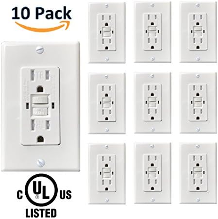 TEKLECTRIC - GFCI Receptacle 15A 125V Tamper Resistant + Wall Plate - GFCI Outlet 15 AMP 125 VOLT Grounded - Wall Plate and Screws Included WHITE (10 Pack)