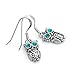 925 Oxidized Sterling Silver Greenish Blue Eye CZ Stone 2-D Wisdom Owl Dangle Hook Earrings 1.2
