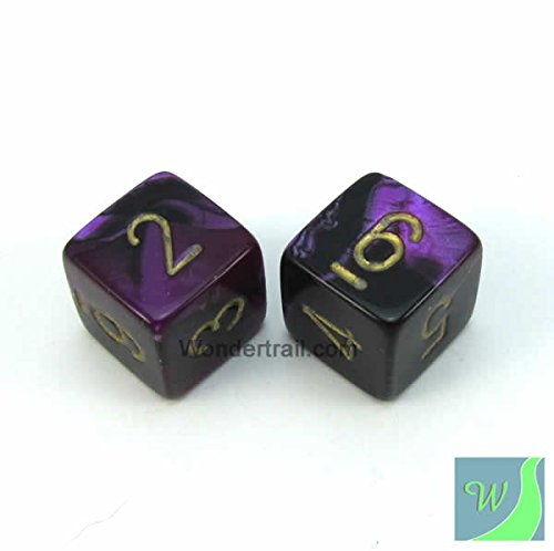 WCXPG0640E2 Black and Purple Gemini Dice with Gold Numbers D6 16mm (5/8in) Pack of 2 Dice Chessex
