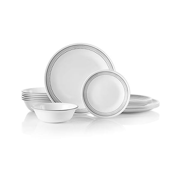 Corelle-Tableware-Set-Glass-Mystic-18-Piece Corelle 18-piece Dinner Set, Mystic Grey, Service for 6, Chip Resistant Dinnerware, includes 26cm dinner plates, 17cm…