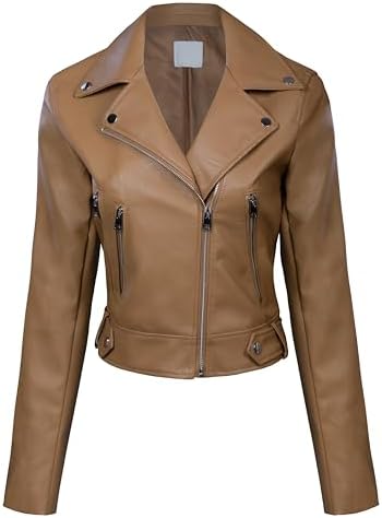 chouyatou Women's Candy Color Asymmetric Zip Slim Faux Leather