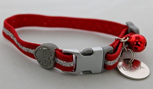 Whisker City (SALE) GLITTERY KITTEN COLLAR WITH BELL & 20MM DOUBLE SIDED NICKEL PLATED ENGRAVED ID TAG (RED & 20MM ID TAG)