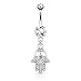 Pierced Owl 14GA Stainless Steel CZ Crystal Hamsa Hand Dangling Belly Button Ring (Clear)