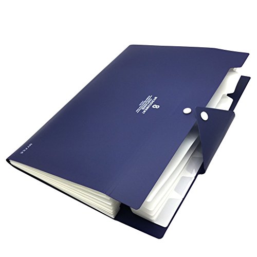 A4 Expanding File Folder, Multiple-Pocket, Document Organizer, With Blank Label Tab, Snap Button Closure, Waterproof, Durable, Colorful (8-Pockets (Blue & Green))