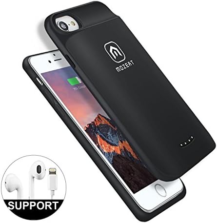 iPhone 8 7 6s 6 Battery Case, Mozeat 4000mAh Rechargeable Extended Battery Pack Supports Lightning Headphones Protective Charging Cover with Magnetic Stand Function (Black)