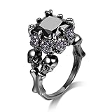 OBSEDE Black Skull Ring Cubic Zirconia Rings for Women Claw Gothic Engagement Band Ring Size 6-9