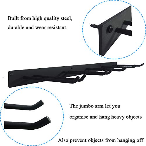 FRMSAET Wall Mount Rack Hook Space Saver Garden Tool Organizer Garage Storage System Super Heavy Duty Steel Holder Hanger - Screws and Anchors Included (Black) - Thumbnail 4