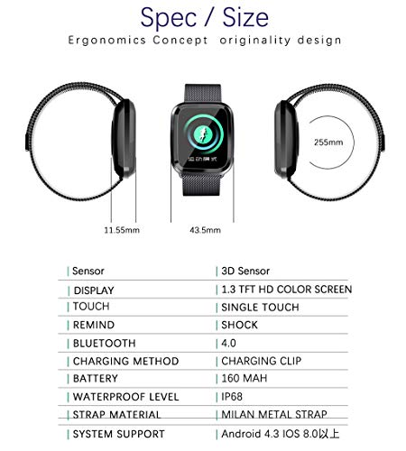 Sunward L18 Bluetooth Smart Watch Heart Rate Monitor Companion Watch for iOS Android, Fitness Tracker Activity Trackers Waterproof Step Calorie Counter Pedometer Band for iOS Android (F)
