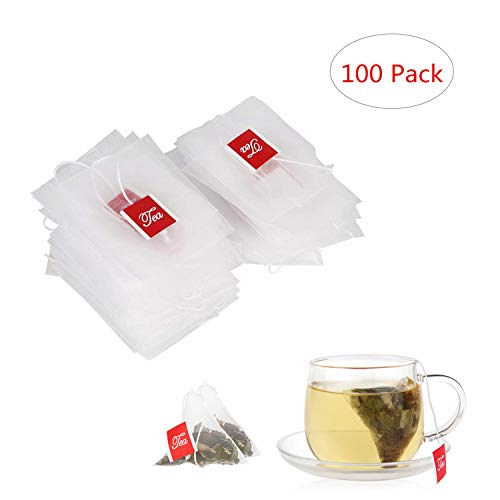 Tea Filter Bags, Disposable Nylon Tea Infuser Bag Spice Filter Tea Strainer Bags With String, Pack o