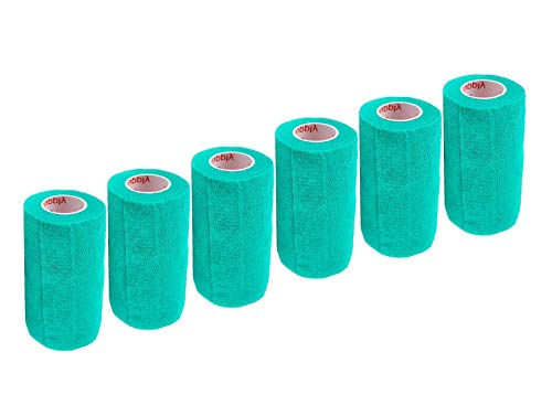 3 Inch Self Adhesive Medical Bandage Wrap Tape (Teal) (6 Pack) Strong Elastic Self Adherent Cohesive First Aid Sport Flex Rolls for Wrist Ankle Knee Sprains and Swelling