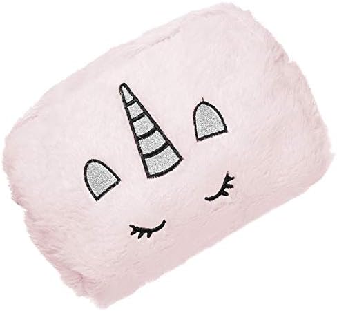 HUGMO Fuzzy Embroidery Unicorn Travel Makeup Pouch, Large Capacity Toiletry Bag Fits Essentials for Women and Girls (Pink)