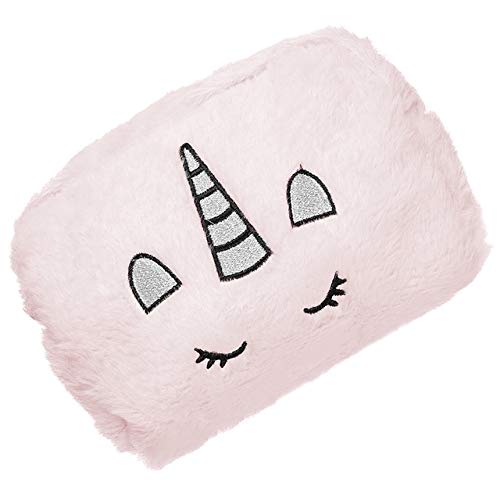 HUGMO Fuzzy Embroidery Unicorn Travel Makeup Pouch, Large Capacity Toiletry Bag Fits Essentials for Women and Girls (Pink)