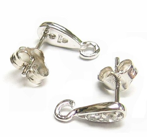 2 pcs/1 pair .925 Sterling Silver Clear Cz Crystal Stud Earring Loop Post Dangle Earring Connector W/Clutches/Earnut/Findings/Bright