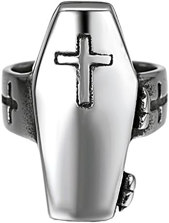 LILILEO Jewelry Titanium Steel Vampire Coffin Cross Ring For Men's Rings