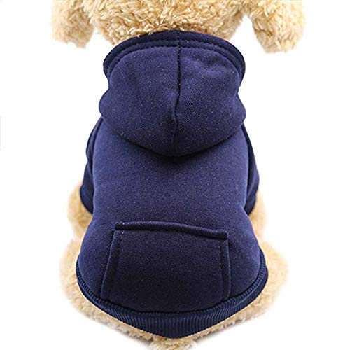 Idepet Dog Cat Hoodie Pet Warm Autumn Winter Coat Solid Color Cotton Dog Clothes with Pocket Outdoor Pullover Dog Jumpsuit for Small Dogs Puppy Schnauzer Teddy Poodle Chihuahua