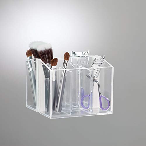 mDesign Self Adhesive Vanity Cosmetic Organizer for Hair Care, Jewelry, Makeup - Pack of 3, Clear