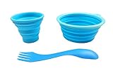 RVRLife Silicone Collapsible Bowl Cup Set with Durable Plastic Rim and Spork - BPA Free for Outdoor Camping, Hiking, Travel, Toddler Snacks, Mess Kit for Backpacking