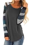 Allimy Women Plus Size Striped Shirts Tee Fall Clothing Tunics Tops Blouses with Sleeves 2X Grey