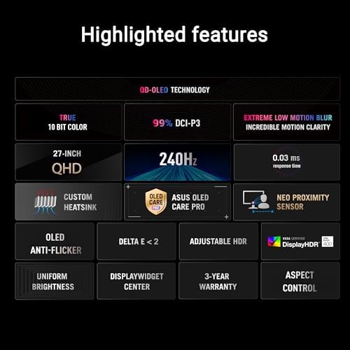 ROG Strix XG27AQDMES 27 Zoll QHD 240Hz OLED Gaming Monitor QD-OLED